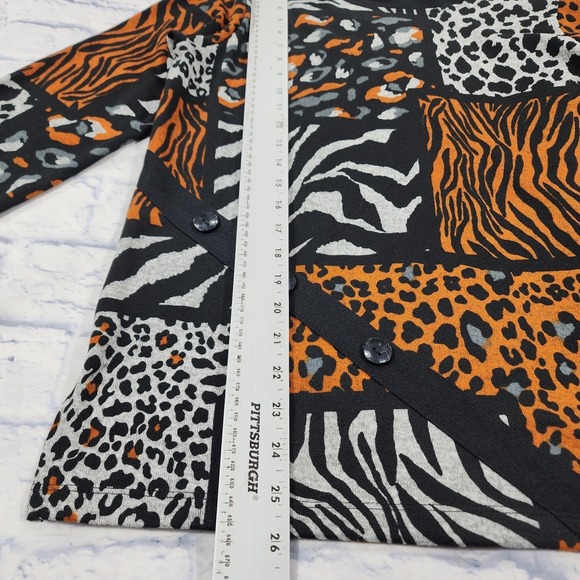 Thomas & Olivia WOMENS SIZE L Cowl Neck Knit Top Black White Patchwork Print - Picture 3 of 10